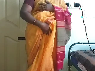 desi  indian horny tamil telugu kannada malayalam hindi cheating get hitched vanitha wearing orange colour saree  showing big boobs and shaved pussy press hard boobs press nip rubbing pussy masturbation